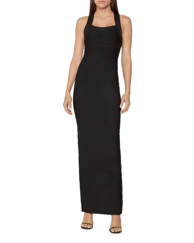 Herve Leger Crisscross Open-back Column Gown In Black