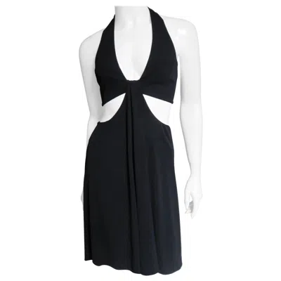 Pre-owned Herve Leger Cut Out Silk Halter Dress 1990s In Black