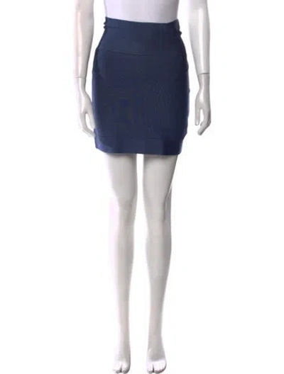 Pre-owned Herve Leger Cutout Accent Mini Skirt In Blue