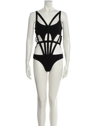 Pre-owned Herve Leger Cutout Accent One-piece In Neutral