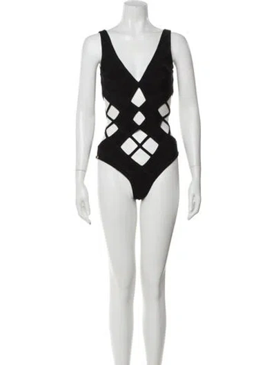 Pre-owned Herve Leger Cutout Accent One-piece In White