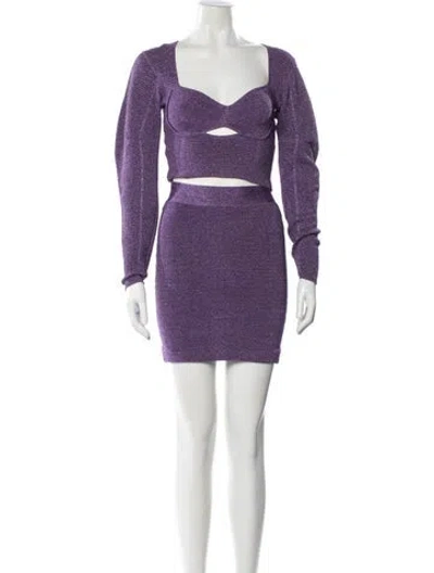 Pre-owned Herve Leger Cutout Accent Skirt Set In Purple