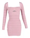Herve Leger Cutout Long-sleeve Mini Dress In Pink Polyester In Pink