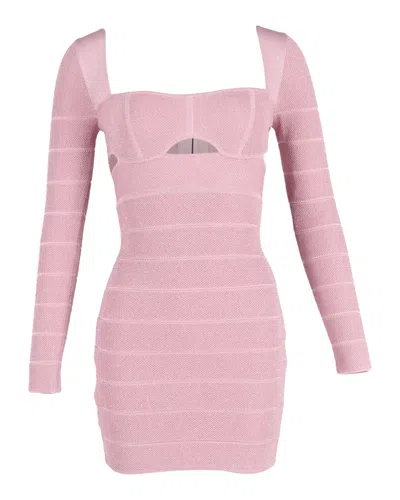 Herve Leger Cutout Long-sleeve Mini Dress In Pink Polyester