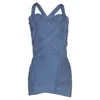 Herve Leger Cutout Mini Bandage Dress In Blue Rayon In Blue