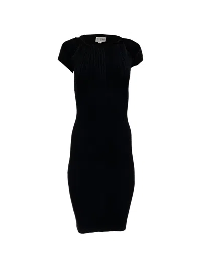 Pre-owned Herve Leger Cutout Twisted Ribbed Dress In Black