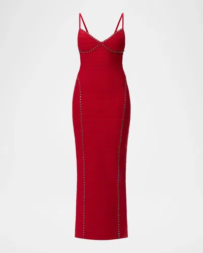 Herve Leger Daniella Embellished Bandage Gown In Rouge-643
