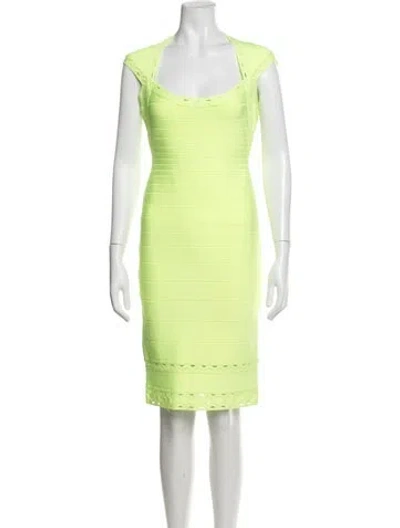 Pre-owned Herve Leger Delfine Knee-length Dress W/ Tags In Green