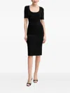 Herve Leger Detailed Short-sleeved Midi Day Dress In Black