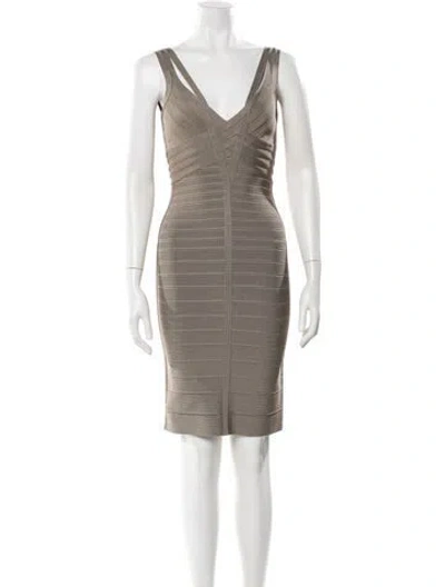 Pre-owned Herve Leger Diana Mini Dress In Gray