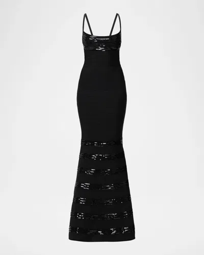 Herve Leger Diana Sequined Mermaid Gown In Black-001