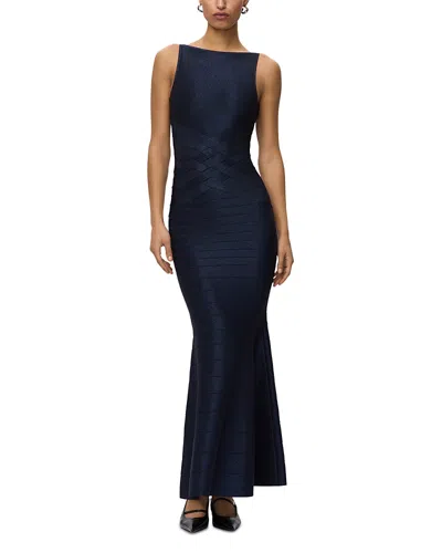 Herve Leger Dion Metallic Gown In Blue
