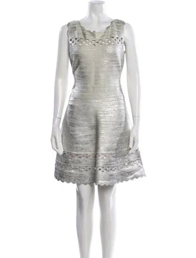 Pre-owned Herve Leger 'dominica Dress' Mini Dress In Silver