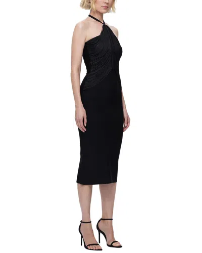 Herve Leger Draped Halter Fringe Midi Dress In Black