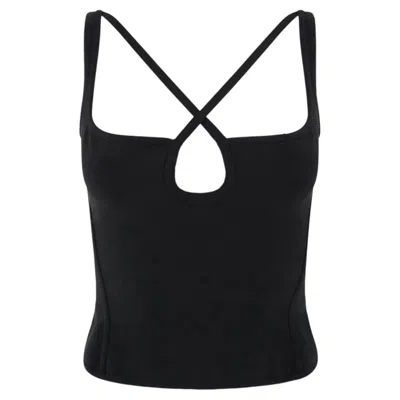 Pre-owned Herve Leger Early 2000s Hervé Léger Black Keyhole Crossover Bodycon Tank Top