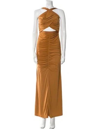 Pre-owned Herve Leger Eden Long Dress In Brown
