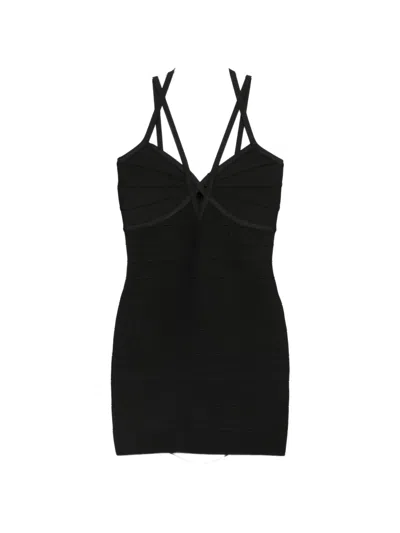 Herve Leger Erin Bandage Strappy Mini Dress In Black