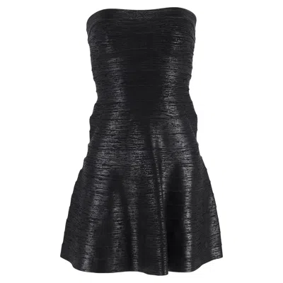 Herve Leger Esther Textured Mini Strapless Dress In Black Rayon