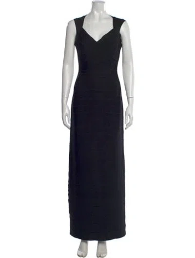 Pre-owned Herve Leger Estrella Long Dress In Black