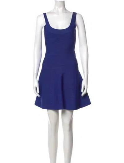Pre-owned Herve Leger Eva Mini Dress In Blue