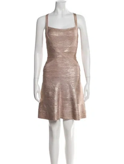 Pre-owned Herve Leger Faith Mini Dress In Gold/metallic