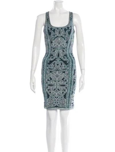 Pre-owned Herve Leger Farah Mini Dress In Blue