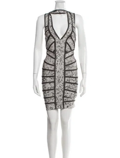 Pre-owned Herve Leger Floral Print Mini Dress In Grey