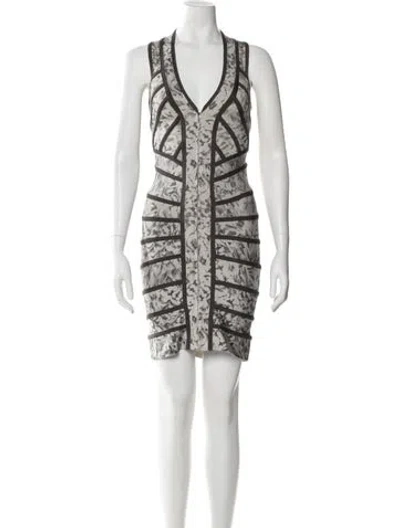 Pre-owned Herve Leger Floral Print Mini Dress In Neutral