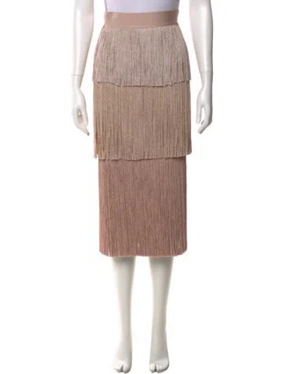 Pre-owned Herve Leger Fringe Trim Accent Knee-length Skirt In Pink