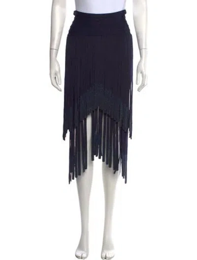 Pre-owned Herve Leger Fringe Trim Accent Midi Length Skirt In Blue