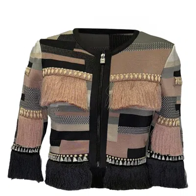 Pre-owned Herve Leger Fringed Striped Evening Jacket In Multicolor Rayon