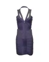 Herve Leger Front-zip Bandage Dress In Navy Blue Rayon In Blue
