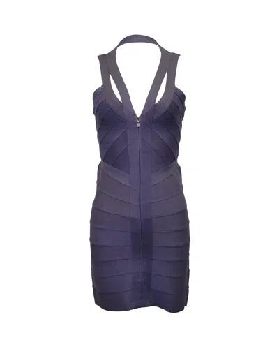 Herve Leger Front-zip Bandage Dress In Navy Blue Rayon