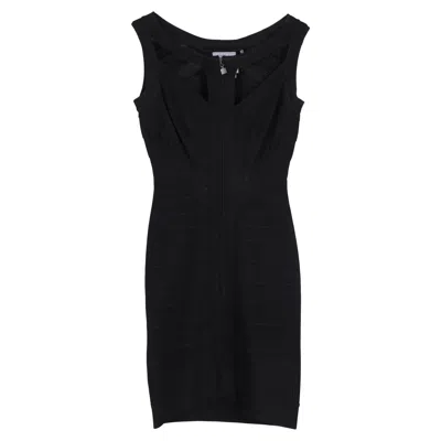 Herve Leger Front Zipped Mini Dress In Black Rayon