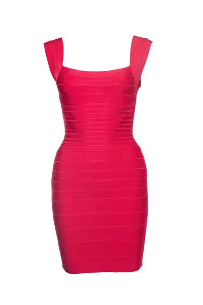 Herve Leger , Fuchsia Zoe Body Con Stretch Dress In Pink