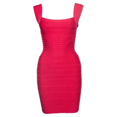 Pre-owned Herve Leger , Fuchsia Zoe Body Con Stretch Dress In Red