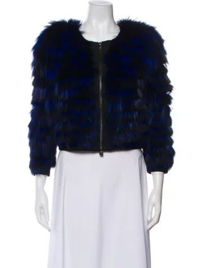 Pre-owned Herve Leger Fur Evening Jacket In Blue