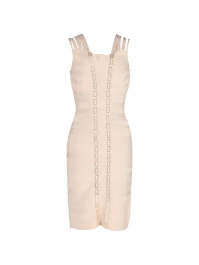Pre-owned Herve Leger Gemma Chain-link Dress In Neutral