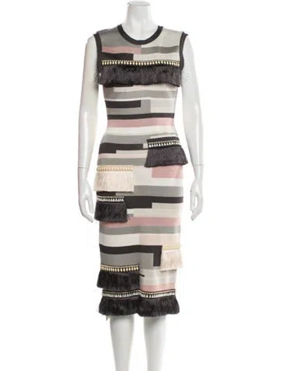 Pre-owned Herve Leger Gianna Midi Length Dress In Neutral