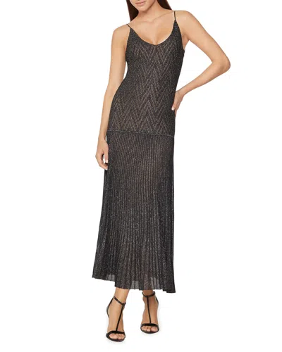 Herve Leger Glittery Chevron Lace Stitch Spaghetti-strap Gown In Gray