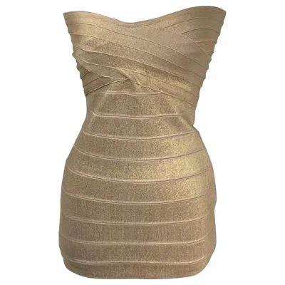 Pre-owned Herve Leger Golden Party Dress In Brown