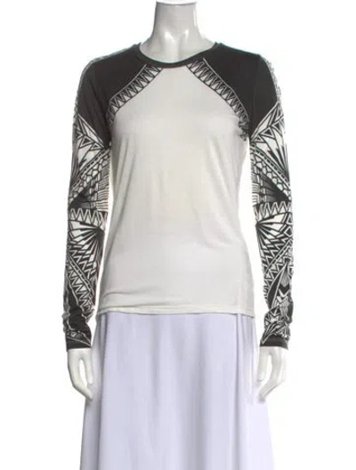 Pre-owned Herve Leger Graphic Print Crew Neck Top In White