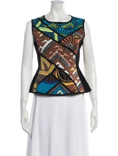 Pre-owned Herve Leger Graphic Print Crew Neck Top In White