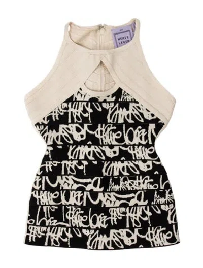 Pre-owned Herve Leger Graphic Print Halterneck Top In Neutrals