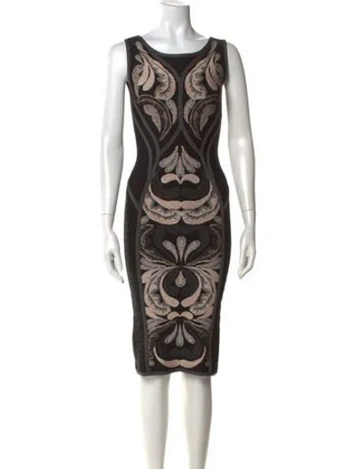 Pre-owned Herve Leger Graphic Print Knee-length Dress In Black