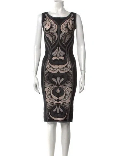 Pre-owned Herve Leger Graphic Print Knee-length Dress In Black