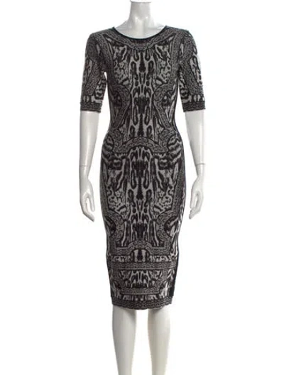 Pre-owned Herve Leger Graphic Print Knee-length Dress In Black