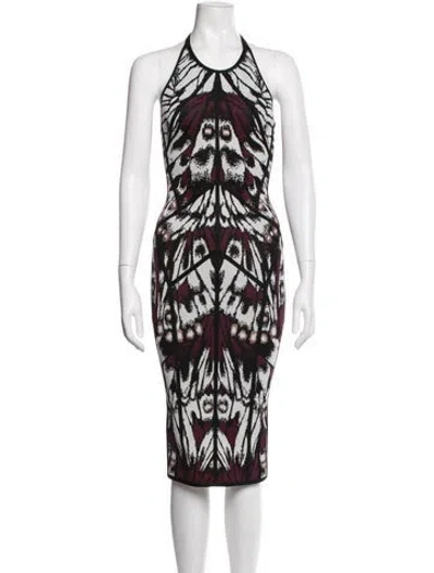 Pre-owned Herve Leger Graphic Print Knee-length Dress In Black