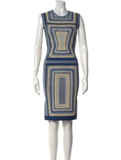 Pre-owned Herve Leger Graphic Print Knee-length Dress In Blue