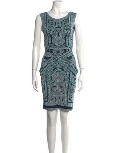 Pre-owned Herve Leger Graphic Print Knee-length Dress In Blue